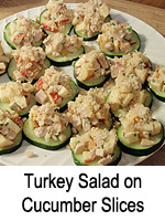 Turkey Salad on Cucumber Slices Dusted with Macadamia Nut