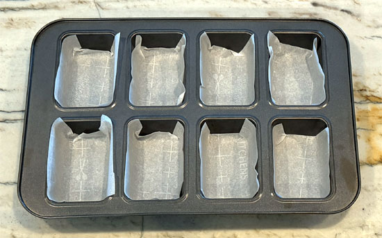 ine 8 mini loaf pans with parchment paper.