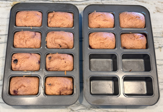 Bake at 325 degrees Fahrenheit for 22–25 minutes, or until a toothpick inserted in the center comes out clean.