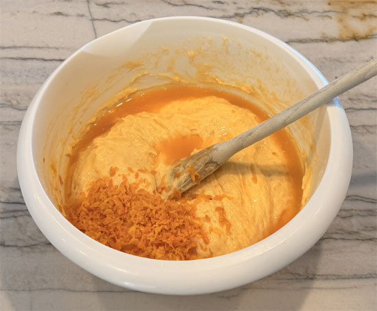 Stir in the orange zest and juice.