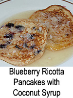 Blueberry Ricotta Pancakes with Coconut Syrup