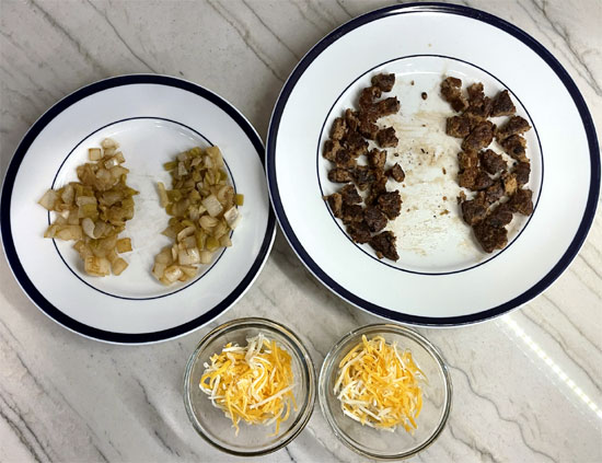 Egg and Meatless Sausage Burrito - Onions, Meatless Sausage and Cheese