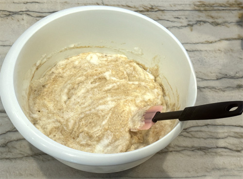 Gently fold the beaten egg whites into the batter.