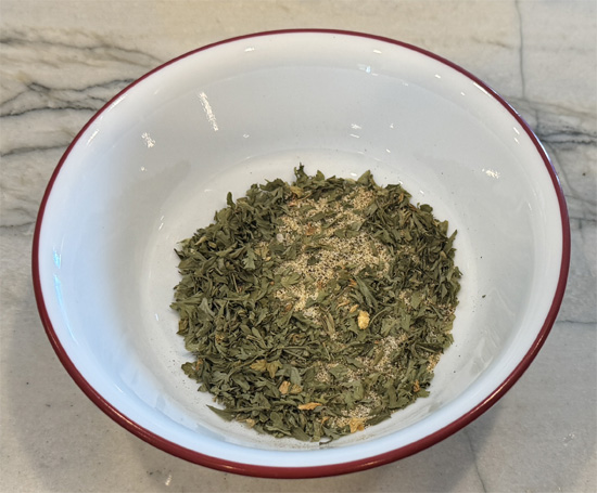 Combine all spices (parsley, garlic powder, onion powder, black pepper, and celery salt) in a small bowl. Whisk together whole eggs and egg whites, then whisk in the spice mixture.