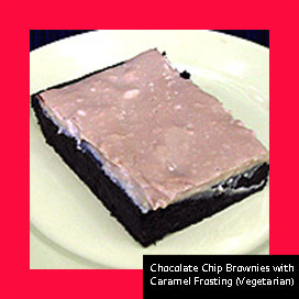 Chocolate Chip Brownies with Caramel Frosting (Vegetarian)