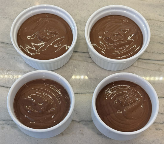 Pour the mixture, about 1 cup per serving, into ramekins. You should have 4 servings. Then, cover them and put them in the freezer.