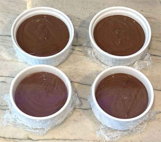 Pour the mixture, about 1 cup per serving, into ramekins. You should have 4 servings. Then, cover them and put them in the freezer.