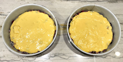 Cake Mix over Cranberry Mix in Springform Pans