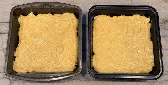 Divide the batter evenly between the two pans, pouring it over the marshmallows. Spread gently to cover. Do not stir the marshmallows in.