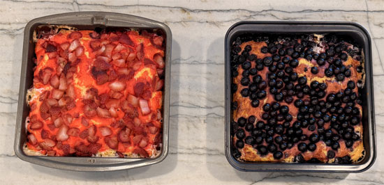 Bake for 25-30 minutes, until a toothpick inserted into the center of each pan comes out clean. Then remove from the oven and let cool for 10 minutes. 