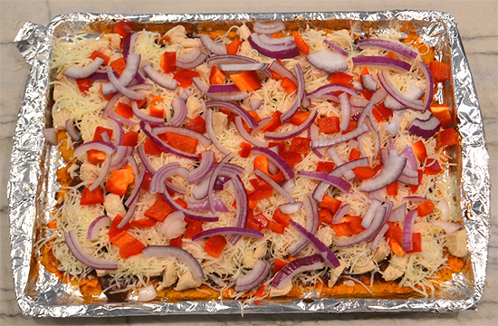 BBQ Chicken Pizza - Before putting in the oven.