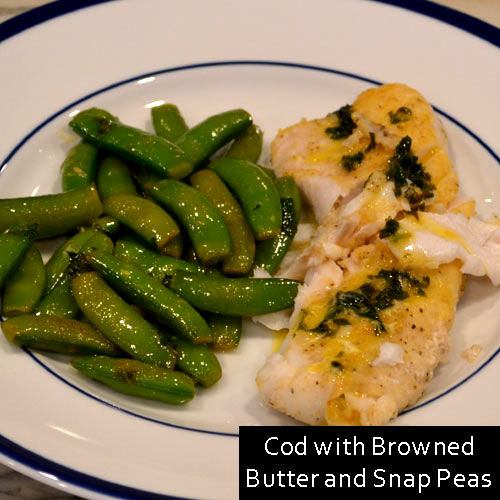 Cod with Browned Butter and Snap Peas