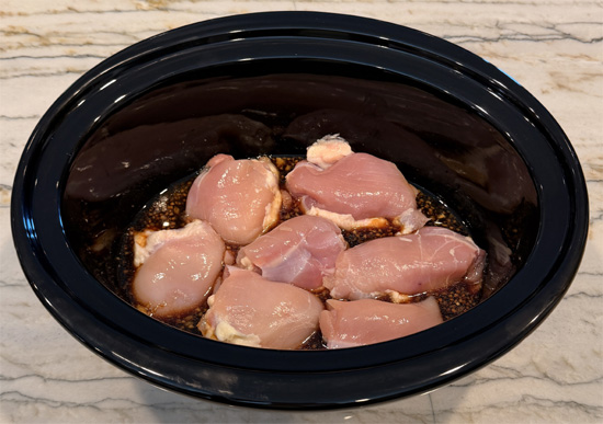 Add chicken thighs in a single layer. 