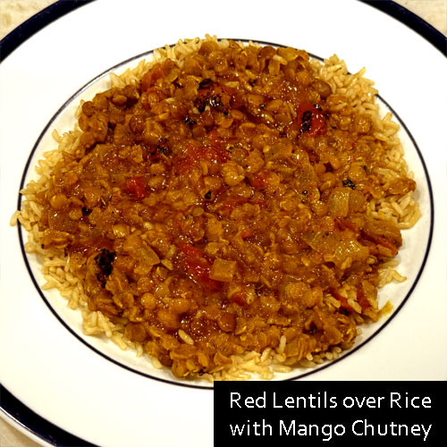 Red Lentils over Rice with Mango Chutney