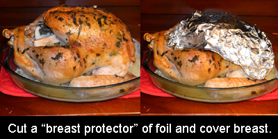 Cut a "breast protector" of foil and cover breast.