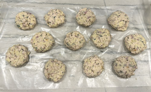 Shape into 12 patties, each one slightly less than half a cup.