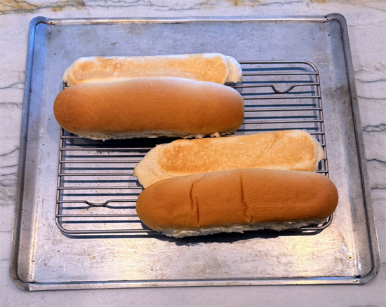 If you're toasting the hoagie rolls, preheat oven to 375 degrees Fahrenheit. Cut the rolls in half and bake them in the oven for 5-8 minutes, depending on how crispy you want them.