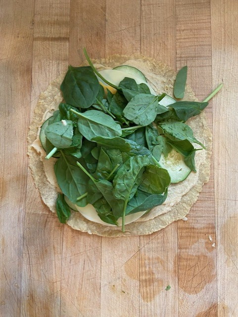 Hummus Veggie Wrap - Adding Spinach