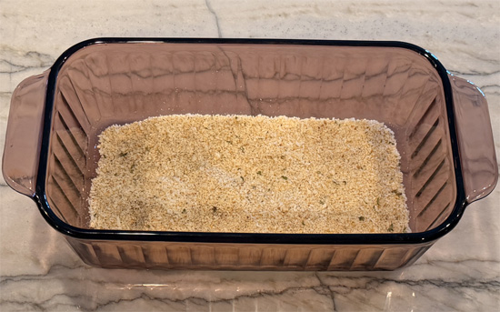 Mix together the remaining four ingredients, breadcrumbs, parmesan, salt and pepper.