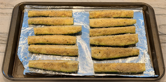 Coat each piece of zucchini by rolling it in the bread crumb mixture.