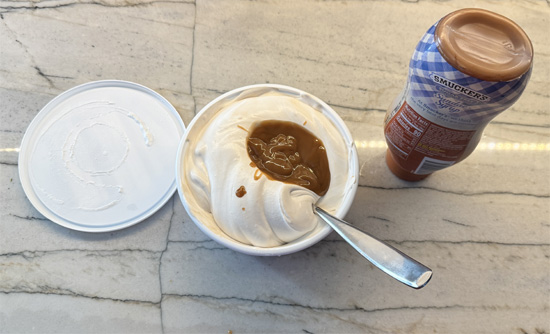 In a medium bowl, whisk together the Zero Sugar Cool Whip and caramel sauce until smooth and fully incorporated.