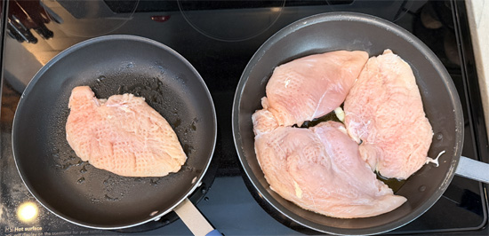 Put the chicken in the pan and don't touch it. No poking, no peeking, no sliding it around. Five minutes. 
