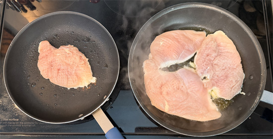 Flip once, cook another 5 minutes. Rest 5 minutes before cutting into bite sized pieces.