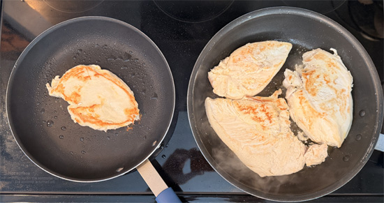 Flip once, cook another 5 minutes. Rest 5 minutes before cutting into bite sized pieces.