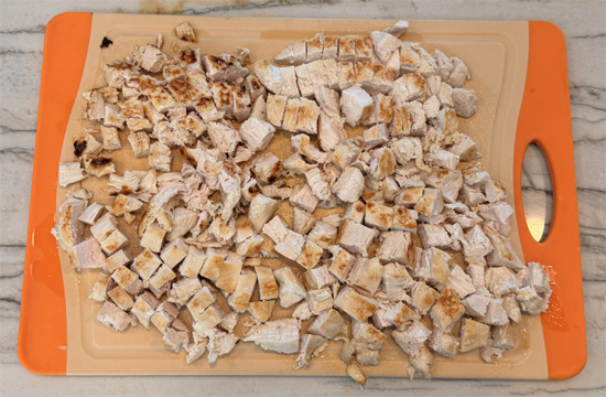 Flip once, cook another 5 minutes. Rest 5 minutes before cutting into bite sized pieces.
