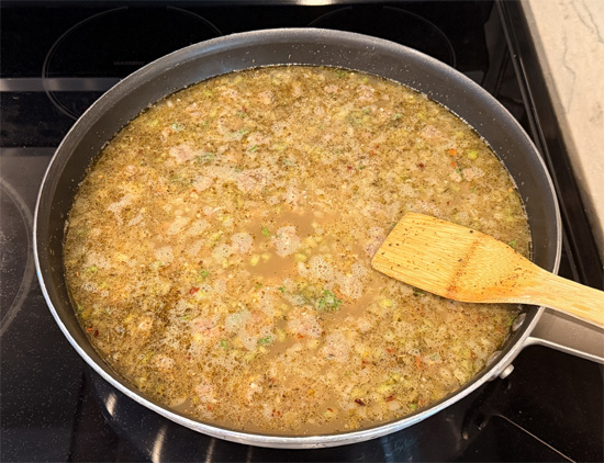 Stir in the dry orzo and cook for 8–10 minutes, stirring occasionally, until the pasta is tender.