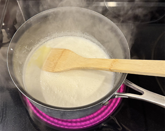 Reduce the heat to medium and continue stirring for about 5 minutes.
