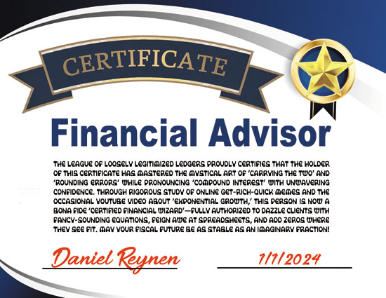 Financial Advisor Certificate - Worthless