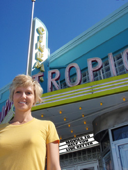 Martina Krause in front of the Key West Tropic Cinema