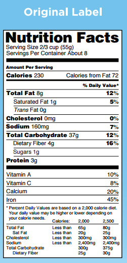 OLD FDA Nutrition Facts Label