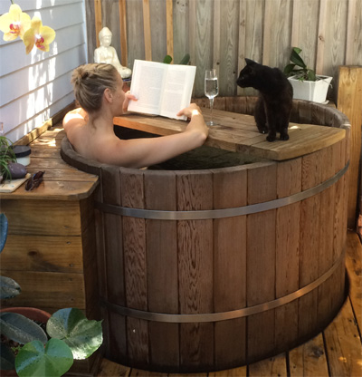 Enjoying a relaxing hot tub soak.